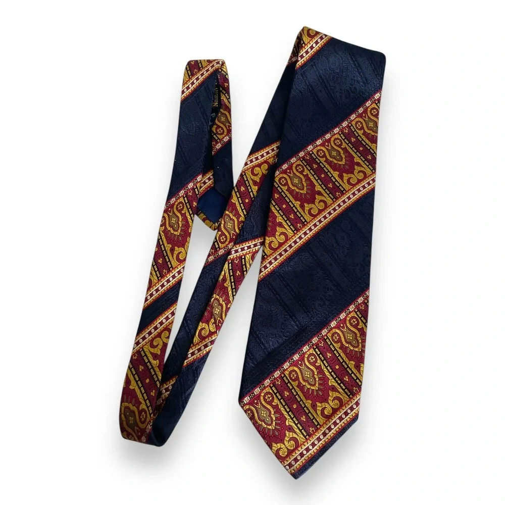 Vintage Polo Ralph Lauren Silk Tie Navy Blue Red Gold Paisley Jacquard Wide